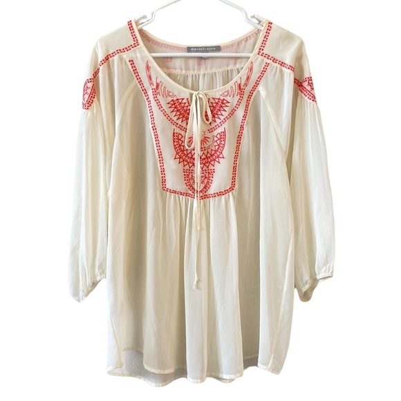 Daniel Rainn Tops - ⭐️ SOLD ⭐️ Daniel Rainn Bohemian Sheer Embroidered Peasant Blouse Size Medium